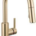 Delta Faucet Nicoli Kitchen Faucet with Pull Down Sprayer, Champagne Gold Kitchen Sink Faucet, Modern Kitchen Faucet, Kitchen Faucet Sprayer, Single Hole Kitchen Faucet, Champagne Bronze 19867LF-CZ