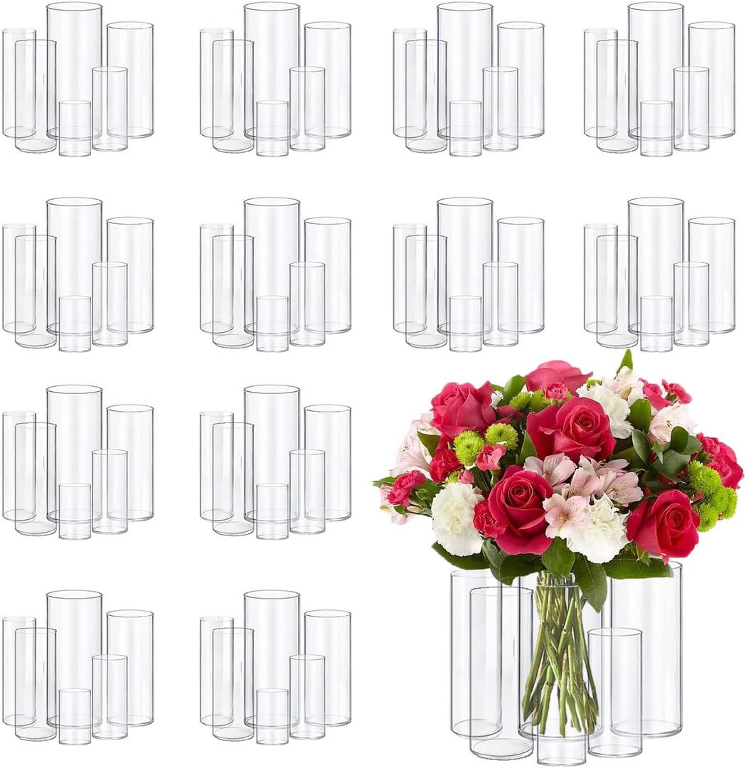 72pcs Glass Vase Cylinder Vases for Centerpieces Small Flower Glass Vases Home Decor Centerpiece Table Clear Flower Vase Decorations for WeddingHoliday 4,6,7.5,8,8,10 Inch Tall