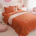Zzlpp Twin Comforter Set 5 Pieces, Burnt Orange Seersucker Bed in a Bag with Comforter and Sheets, Lightweight Bedding Sets with 1 Comforter, 1 Pillow Sham, 1 Pillowcase, 1 Flat Sheet, 1 Fitted Sheet Burnt Orange, Twin