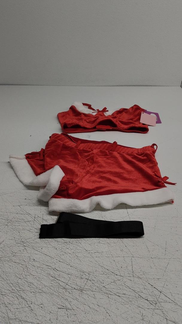 RSLOVE Women Sexy Christmas Costume - Santa Lingerie Set Velvet Claus Outfit 2Pcs Tops and Shorts Xmas Roleplay, Medium
