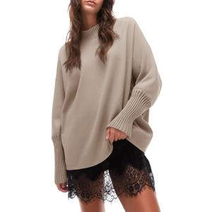 Cicy Bell Womens Mock Neck Sweaters Batwing Long Sleeve Chunky Knit Pullover Oversized Fall Casual Trendy Sweater Tops