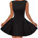 ZESICA Women's 2025 Summer Sleeveless Cocktail Mini Dress Boat Neck Backless Swing A Line Wedding Club Party Short Dresses M