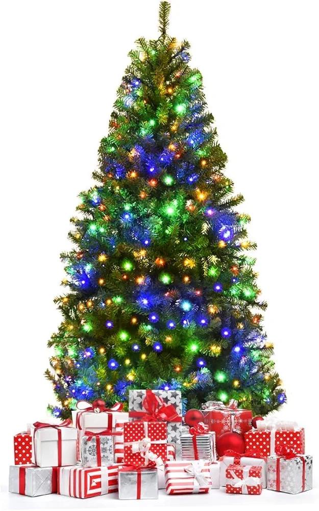 Goplus 4FT Pre-Lit Artificial Christmas Tree Auto-Spread/Close up Branches 11 Flash Modes with Multicolored 100 LED Lights & Metal Stand