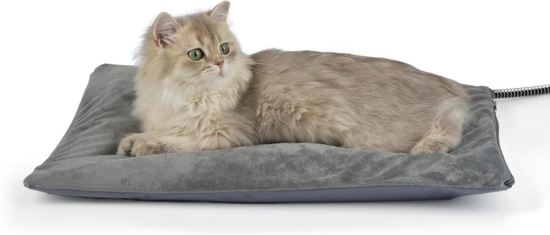 Outdoor Heated Cat Bed, Soft Pet Heating Pad with Steel-Wrapped Cord, Outside Pet Warmer for Feral Cats and Dogs, 19.7" x 15.7", 40 Watts (Gray)