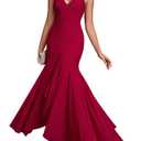 HTZMO Women Formal Sexy V Neck Halter Tie Maxi Dress Bodycon Flowy Wedding Guest Cocktail Elegant Long Dresses Wine L (L)