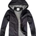 Boys Girls Rain Jackets Waterproof Hooded Fleece Raincoats Lightweight Windbreakers for Kids, Black, 9-10
