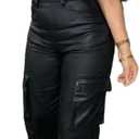 Womens PU Leather Jumpsuit Sexy Off the Shoulder Top Tight Waist Cargo Pants Bodysuit (Medium, Black)