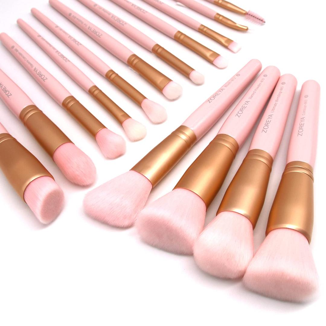 Z'OREYA Makeup Brushes 15Pcs Makeup Brush Set Premium Synthetic Kabuki Brush Cosmetics Foundation Concealers Powder Blush Blending Face Eye Shadows Brush Set (Pink)