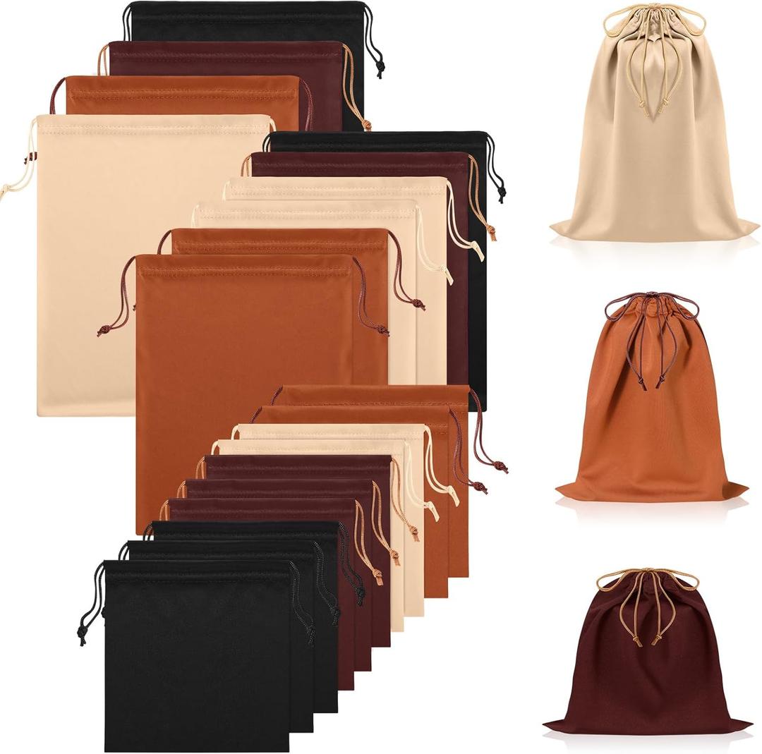 Hillban 20 Pcs Satin Game Toy Bags with Drawstring Silk Toy Organizer Lightweight Gift Pouch Multipurpose Foldable Stuff Sack Travel Bags for Women Men, 3 Sizes(S,M,L,Caramel Color)