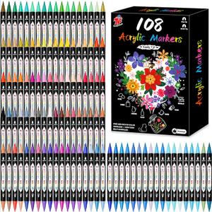 TBC The Best Crafts Acrylic Paint Markers, 108 Colors Dual Tip Pen
