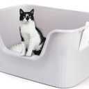 Extra Large Litter Box with Scoop, High Sides Cat Litter Boxs, Anti-Splashing Kitty Litter Box, Sturdy Plastic Open Air Litter Boxs, Free Assembly, 26"x18"x13"(Grey)