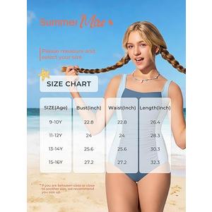 Summer Mae Girls Swimsuit One Piece Ruched Bathing Suit with Adjustable Straps Removable Padded Swimwear , 11-12Y