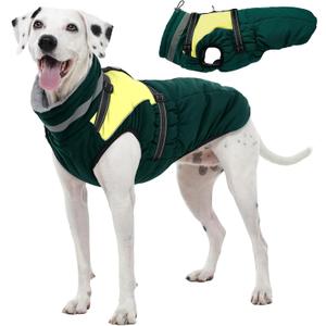 Kuoser Dog Coat, 2 in 1 Dog Jacket with Harness Built in, Winter Waterproof Puppy Puffer Jacket Snowsuit for Small Medium Large Dogs, Cold Weather Reflective Pet Fleece Hunting Vest with Zipper (Orange)