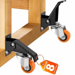 Caster Wheels, 2.5 Inch Workbench Casters Set of 8 Heavy Duty - 600 Lbs Capacity Retractable Swivel Castors with No Noise Polyurethane Wheels, Easy to Install for Tables Legs, Work Bench & Tool Carts