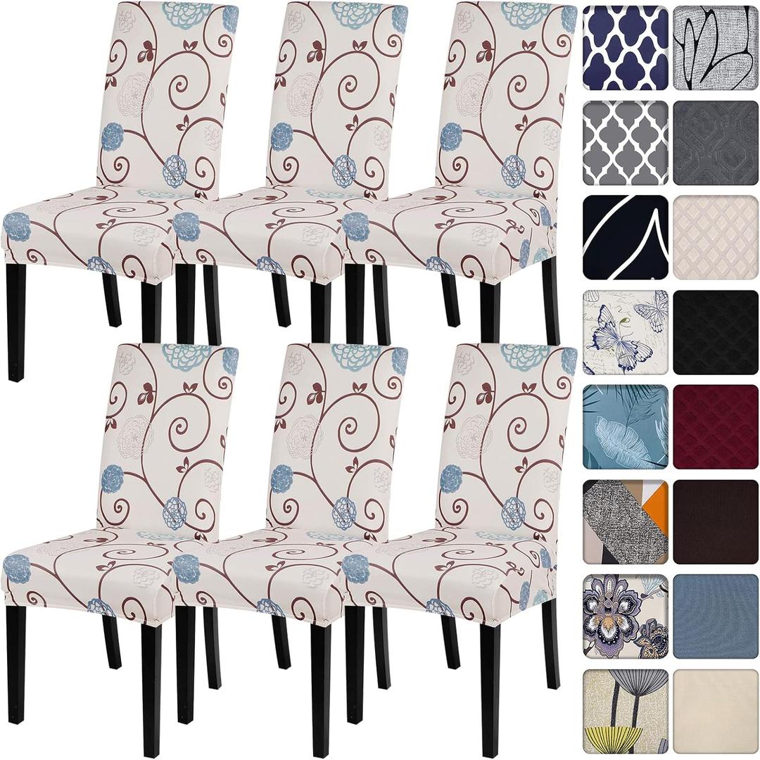 SearchI Dining Room Chair Covers Set of 6, Stretch Printed Parsons Chair Slipcovers Super Fit Spandex Removable Washable Kitchen Chair Protector Cover for Dining Room, Hotel, Ceremony (Ball Flower)