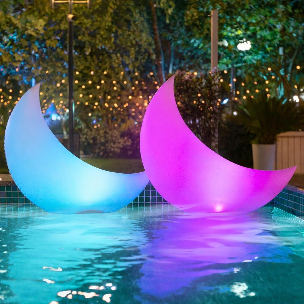 TIALLY Floating Pool Lights Solar Powered - 24" Ramadan Inflatable Light, Moon Floating Pool Decorations, Floating Solar Pool Lights for Swimming Pool, Weddings, Pool Party Decor (2 Pack)