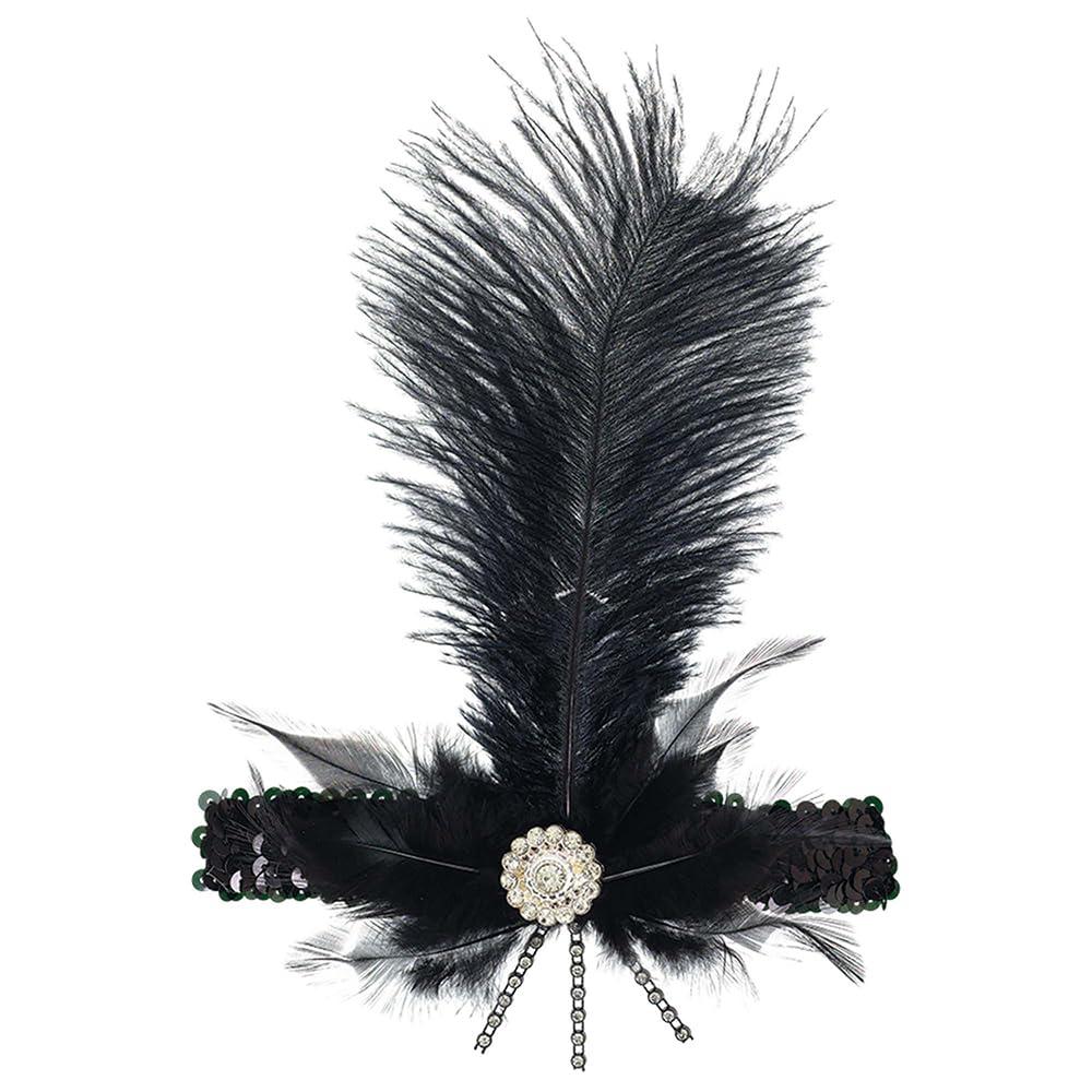 Elegant Black Charleston Feather Headband - 11.5 x 6.75" - Vintage Flapper Accessory - Unique & Durable Design - Perfect For Roaring 20s Parties, Weddings, Events & More, Pack of 1