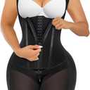 SHAPERX Fajas Colombianas Shapewear for Women Tummy Control Body Shaper Postpartum Butt Lifter with Zipper and Hooks (XX-Large, Black)