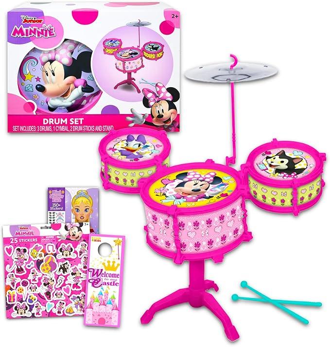 Minnie Mouse Toy Drum Set for Girls  Bundle with Disney Drum Music Set, Stickers, More | Minnie Mouse Musical Toys for Girls, Kids, Toddlers