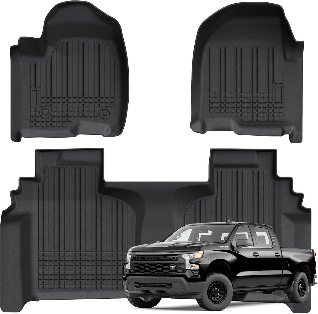 Floor Mats for 2014-2018 Chevy Silverado GMC Sierra 1500 2500 3500 HD Double Cab, All Weather Floor Liner for 2014-2018 Chevy Silverado TPE Custom Fit Car Mats Front&Rear 2 Row Mats