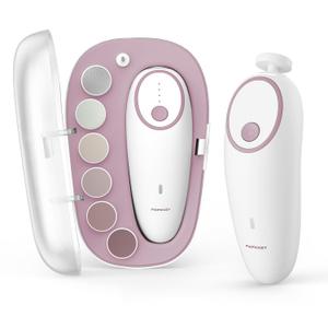 Momcozy Baby Nail File Electric, Gentle Baby Nail Trimmer Electric, Baby Nail Clipper with Night Light, 7 Grinding Head Replacement Pads, Pink