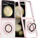 Magnetic Case for Samsung Galaxy Z Flip 6 / Flip 7 FE, Clear Pink | Compatible with MagSafe, Military Grade, Shockproof, Slim fit, Ring, Kickstand