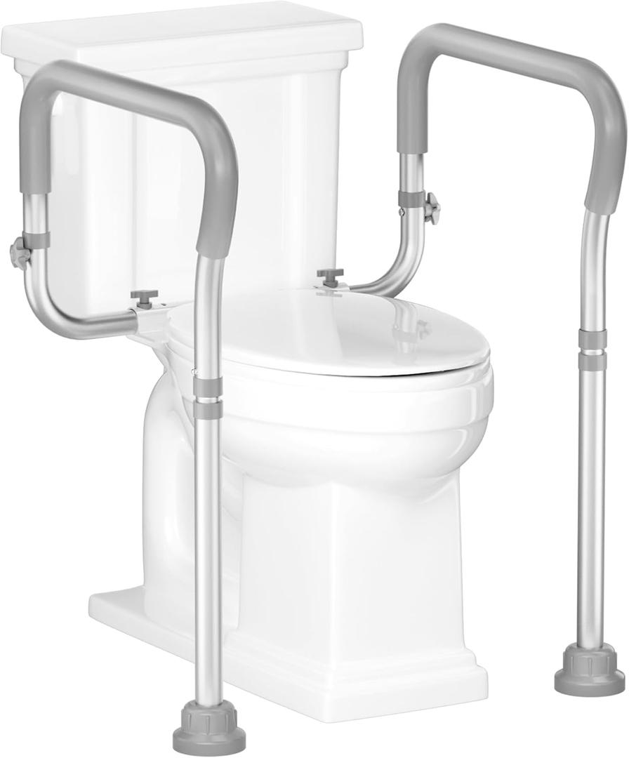 HOMLAND Toilet Safety Rail for Seniors with Adjustable Height & Width, Toilet Safety Frame with Handles, 350LB Toilet Support Rail for Handicap and Disabled, Grey (Gray)