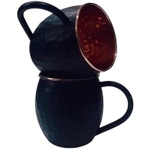 Premium PURE Copper 16 Oz Moscow Mule Cups and Barrel Mugs, Moscow Mule Mug with Rose Gold Copper Rims, Set of 2, Handle Cup For Cold Drinks, Beer, Wine, Bars, Parties (Black)