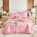 Ruffles Quilt Set Queen Size 96 * 96in - 3 Pieces Solid Shabby Chic Farmhouse Ruffled Bedding Rustic Coverlet Lightweight Fluffy Summer Oversized Bedspread with Shams for Women Men Pink