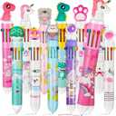 Kosiz 12 Pcs Multicolor Ballpoint Pens 10 in 1 Retractable Colored Cute Cartoon Animal Ballpoint Pens for Office School Supplies Birthday Gifts for Students Kids Gifts