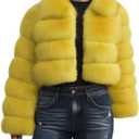 Loveimgs Women Fluffy Faux Fur Coat Cropped Jacket Puffer Jacket Zip Up Winter Warm Fuzzy Teddy Jacket (Medium, Yellow)