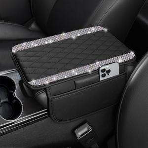 NBTEPEM Bling Car Center Console Cover, Leather Car Arm Rest Cover Cushion with 2 Storage Bags, Universal Auto Armrest Protector Storage Box, Bling Accessories Interior for Most Vehicles (Multicolor)