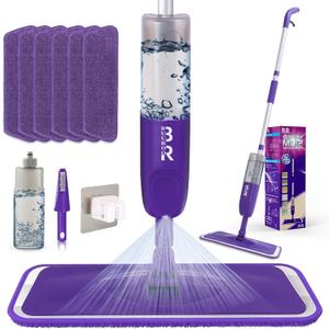 Microfiber Spray Mop for Floor Cleaning Dry Wet Dust Mop for Kitchen Wood Floor Hardwood Laminate Ceramic Tiles 360 Degree Mop Set with 6 Mop Heads Replacement 1 Scraper 1 Mop Holder 1 Bottle