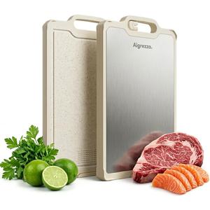 Titanium Cutting Board, 16x11x0.9 inch Non-Slip Chopping Board with Knife Sharpener, Dual-Sided Titanium & Wheat Straw PP, Anti-Spill Edge, Dishwasher Safe，Rectangular