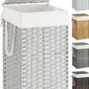 SONGMICS Laundry Hamper with Lid, 17.2 Gallon (65 L) Synthetic Rattan Clothes Laundry Basket with Lid and Handles, Foldable, Removable Liner, Cloud White ULCB165W01