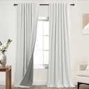 KOUFALL 102 Inch Long Curtains,Blackout Linen Cream Ivory Black Out Pleated Curtains for Living Room 2 Panels Set