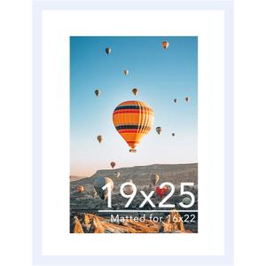 JCJMY 19x25 Picture Frame with 16x22 Mat, Display Photo 16x22 with Mat or 19 x 25 Without Mat, Wall Hanging Large 19 by 25 Poster Frame with Plexiglass, White