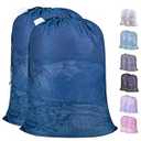 Polecasa Heavy Duty Large Mesh Laundry Bags with ID Tag and Locking Drawstring Closure - 2 Pack, 24 x 36 inches - Laundry Hamper Liner, Washable Laundry Bag for Travel, Sports, Dorms (Blue)
