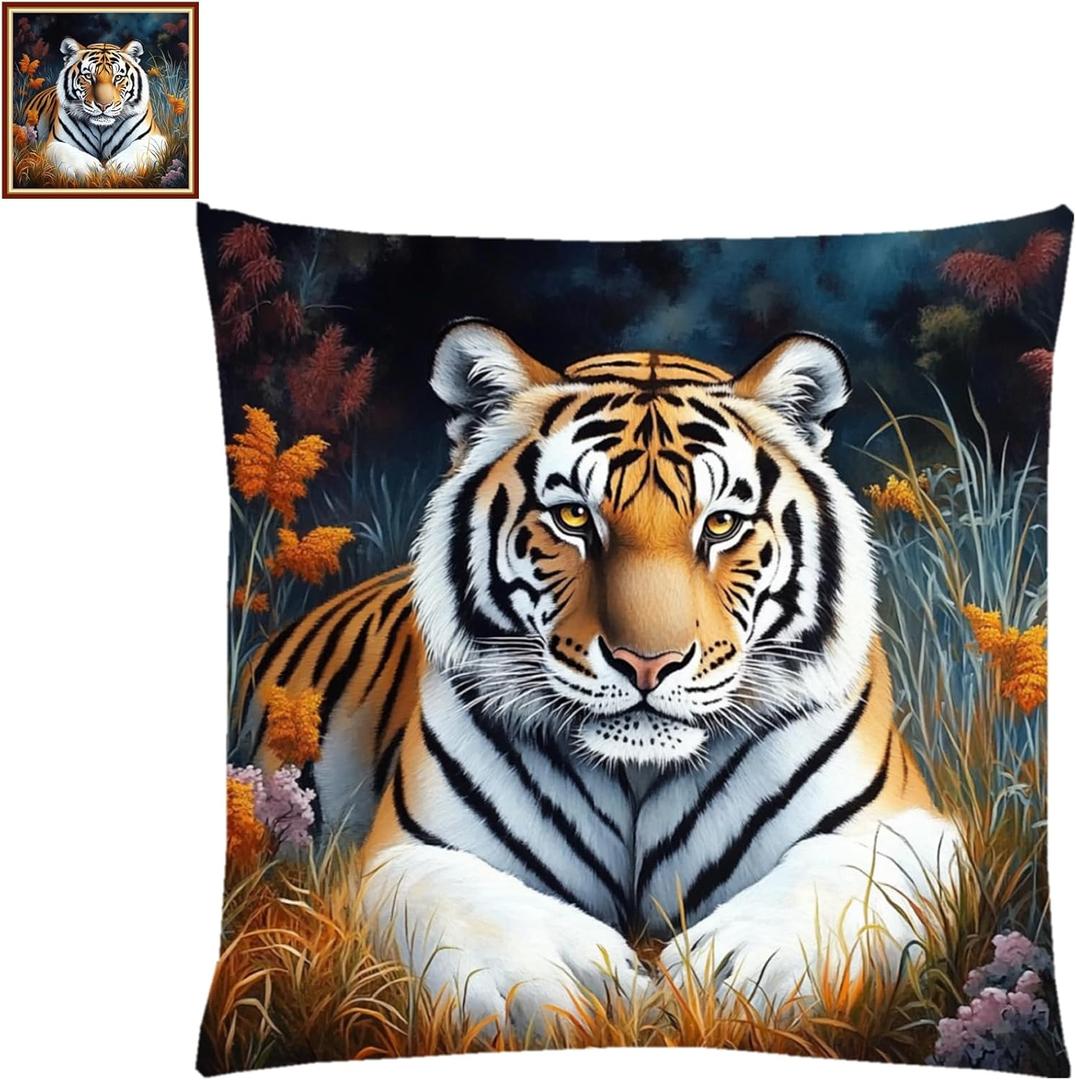 Lovxvouy Pillow Cross Stitch Kits for Adults Beginners-Preprinted Needlepoint Kit Stamped Crossstitching Kits 11CT Cross-Stitch Kit Stitches Kit Embroidery Kits-Forest Tiger 18x18 inchs (ColorCraft30)