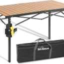 Portable Outdoor Camping Table Large for 2-6 Person Stable & Sturdy Foldable Camp Table with Aluminum Roll Up Tabletop and Carry Bag for Picnic, Travel, BBQ, Loads 220 Lbs (Natural)