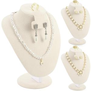 Youyole 3 Pcs Beige Velvet Necklace Display Stand Necklace Jewelry Bust Jewelry Mannequin for Necklace Earrings Ring Show