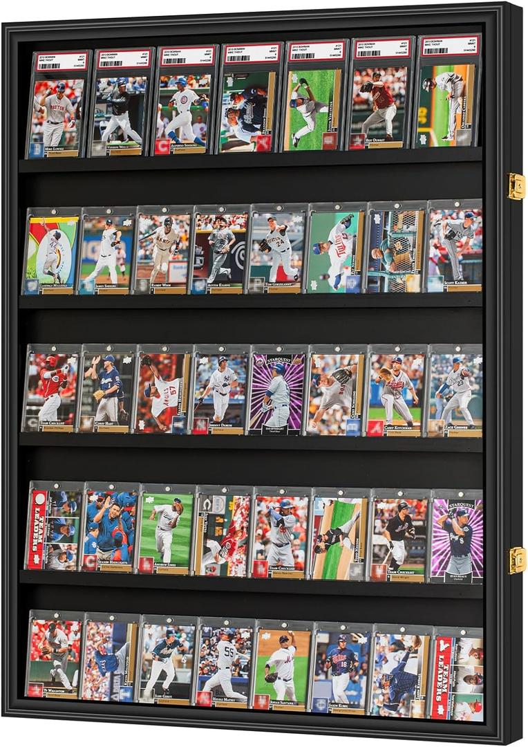40 Large Baseball Card Display Case Graded Sports Card Display Frame Trading Cards Wooden Wall Cabinet with UV Protection Acrylic Front for Football Basketball Hockey Cards Collection (Sports Card Case)