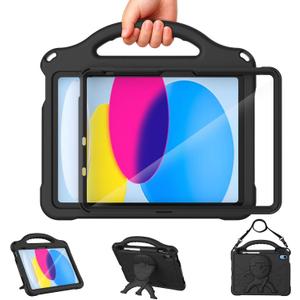 DJ&RPPQ Kids Case for iPad A16 11th Generation 2025/iPad 10th Generation 2022 with Screen Protector, Shockproof Handle Stand Cover with Pencil Holder iPad 11th/10th Generation Case for Kids,Black