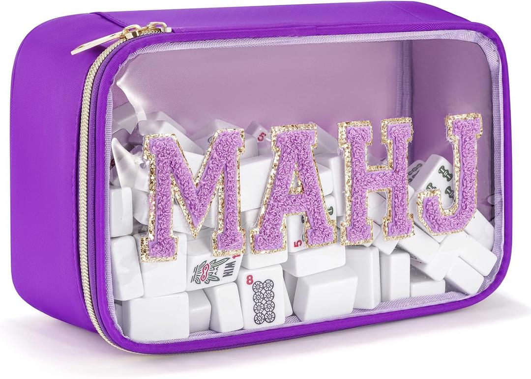 Mahjong Tiles Bag,Empty Thickened American Mahjong Bag with Zipper Suitable for 1.2"(30mm) Standard Size Waterproof Mahjong Storage Case Accessories Gifts for Game Lover Travel Women (Purple)