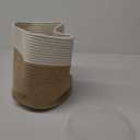 Plant Basket with Stand Indoor Planter Pot Holder Sturdy Jute Rope Modern Woven Basket, Cotton Rope Woven Pot with Bamboo Stand(White and Yellow,10 Inch)
