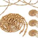 6 Pcs 108 ft Gold Christmas Tree Wood Bead Garland Christmas Wooden Beads Garland Hanging Vintage Xmas Decor Rustic Farmhouse Home Decor for Table Wall Holiday Mantel Ornaments