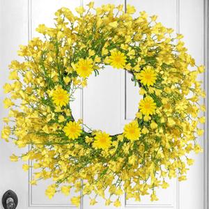 24 Inch Large Spring Wreaths for Front Door Daisy Wreath Easter Wreaths for Front Door Artificial Floral with Wild Floral for Farmhouse Porch Wall Living Room Home Decor