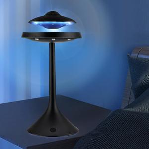 Magnetic Levitation Bluetooth UFO Speaker, Levitating UFO Speakers with Seven Color Night Lamp, Wireless Charging LED Lamp Bluetooth Speaker, 360Rotating UFO Lamp (Black)