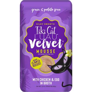 Tiki Cat Luau Velvet Mousse, Chicken & Egg in Broth, Complete Nutrition for Balanced Diet, Wet Cat Food For All Life Stages, 2.8 oz. Pouch (12 Count) (EXP 08/28/27)