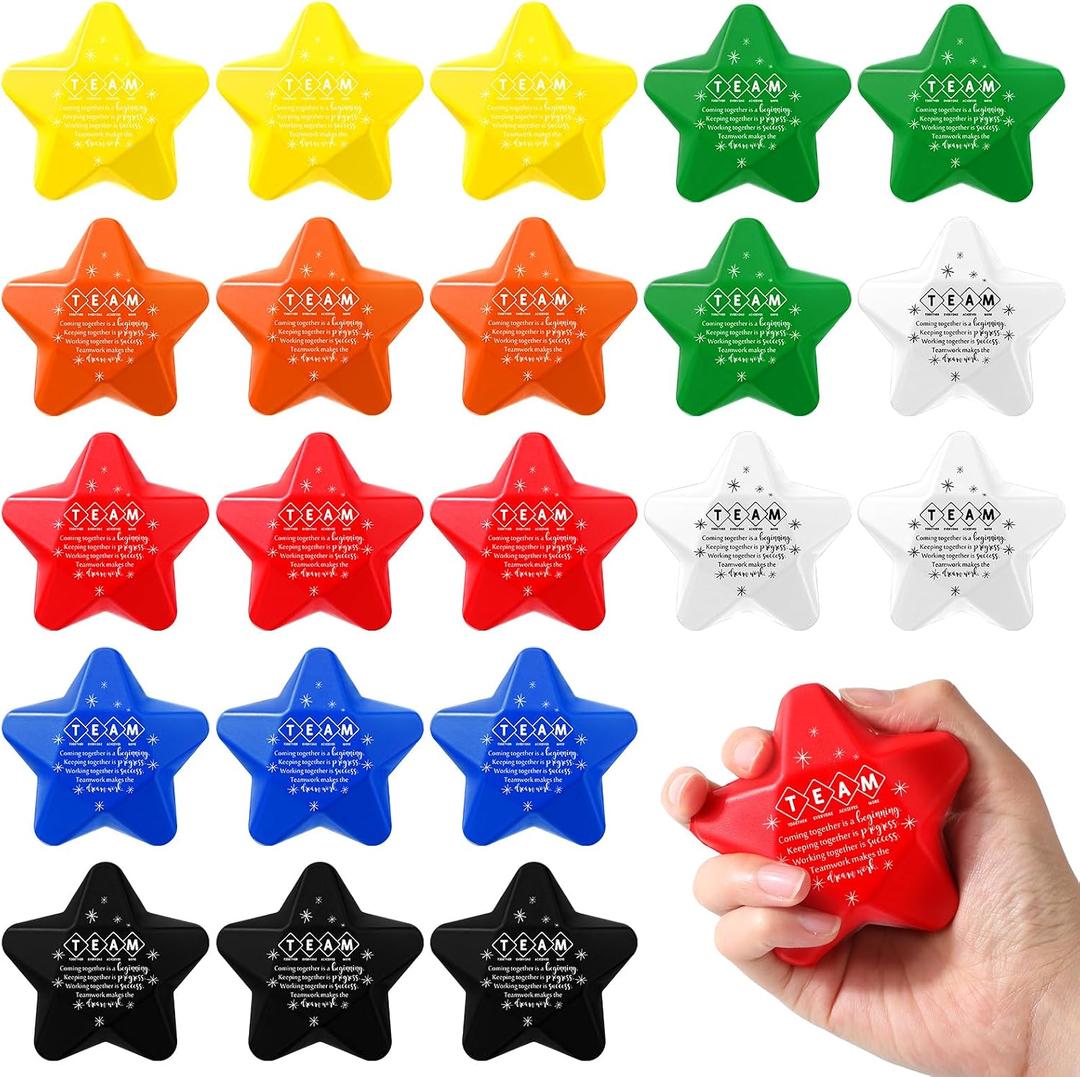 Leitee 21 Pcs Team Appreciation Gifts Bulk for Employee Stress Balls Bulk Squeeze Thank You Colorful Stress Anxiety Balls Emergency Nurses Gift for Coworker Staff (Star)